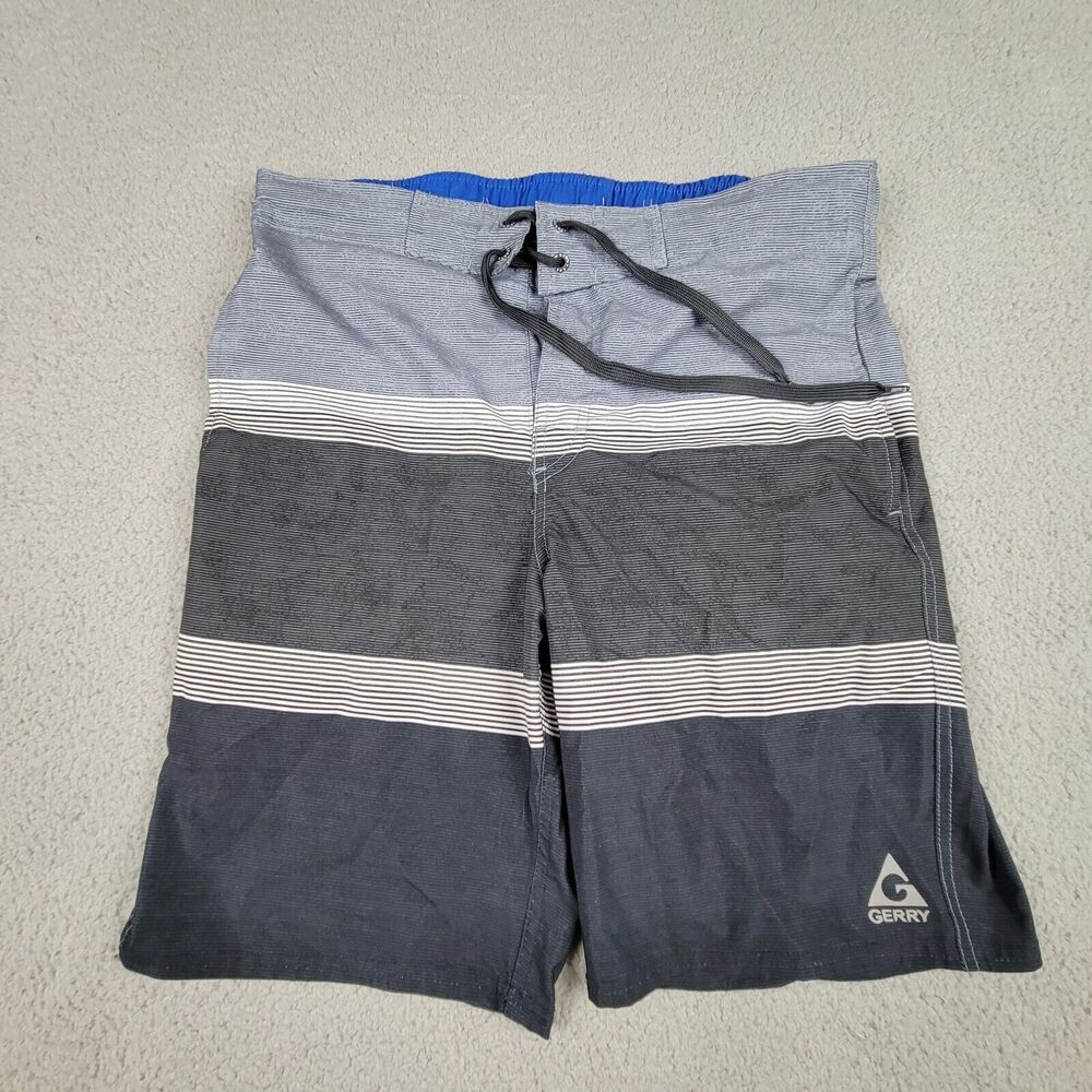 Gerry Mens Medium Swim Board Shorts Gray Flat Front Outdoors Trunks